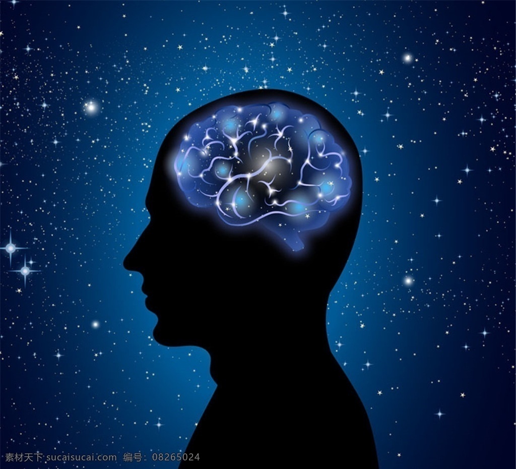 创意 男子 大脑 矢量图 侧脸 剪影 星空
