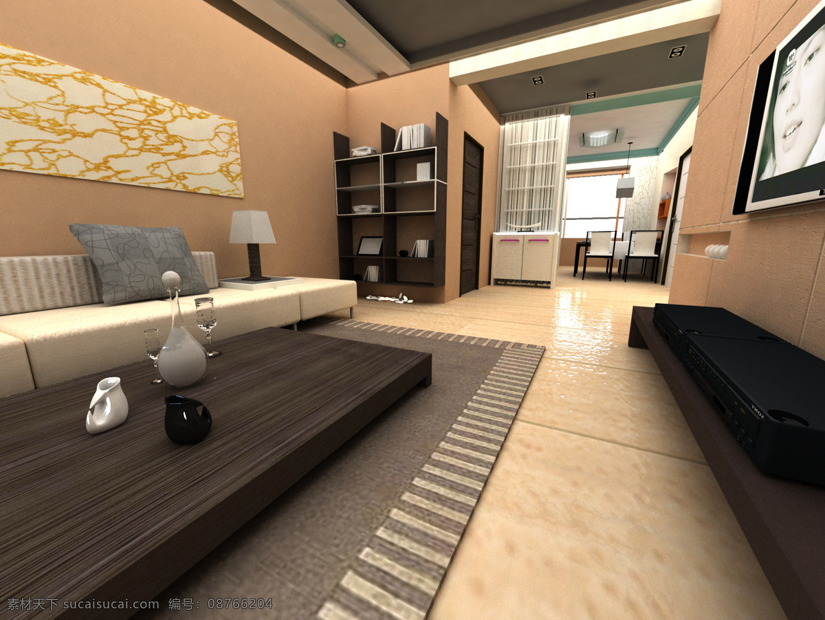 室内 3d 环境设计 家 客厅 模型 沙发 渲染 书架 桌子 室内设计 装饰素材
