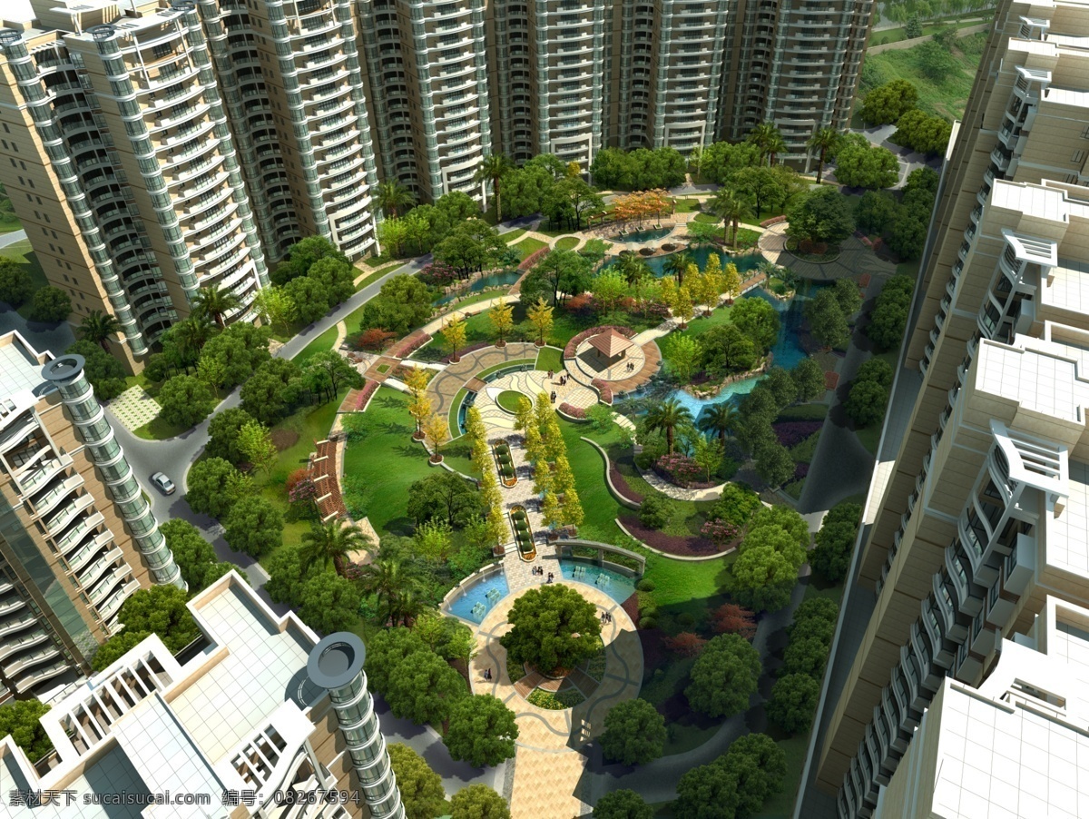景观 效果图 鸟瞰 小区 光照 环境设计 景观设计