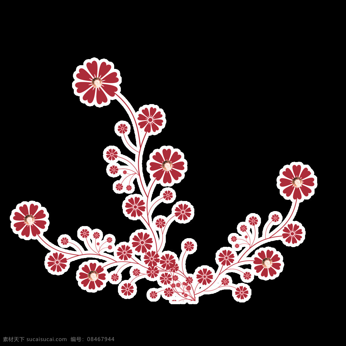 手绘 红色 花朵 元素 简约 红色花朵 花藤 免抠