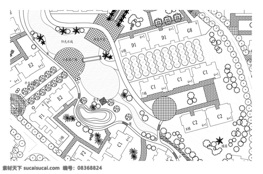 cad 小区 总 平面 规划 方案 园林平面图 景观规划 cad平面图 cad图纸 小区景观方案 施工 园林图