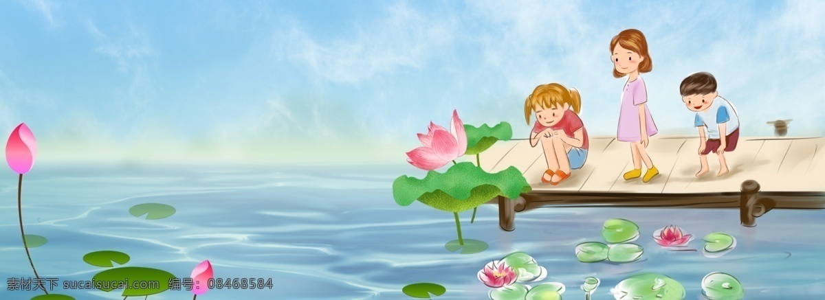 创意 简约 卡通 立夏 二十四节气 背景 合成 24节气 传统立夏 立夏节气 夏天 荷花