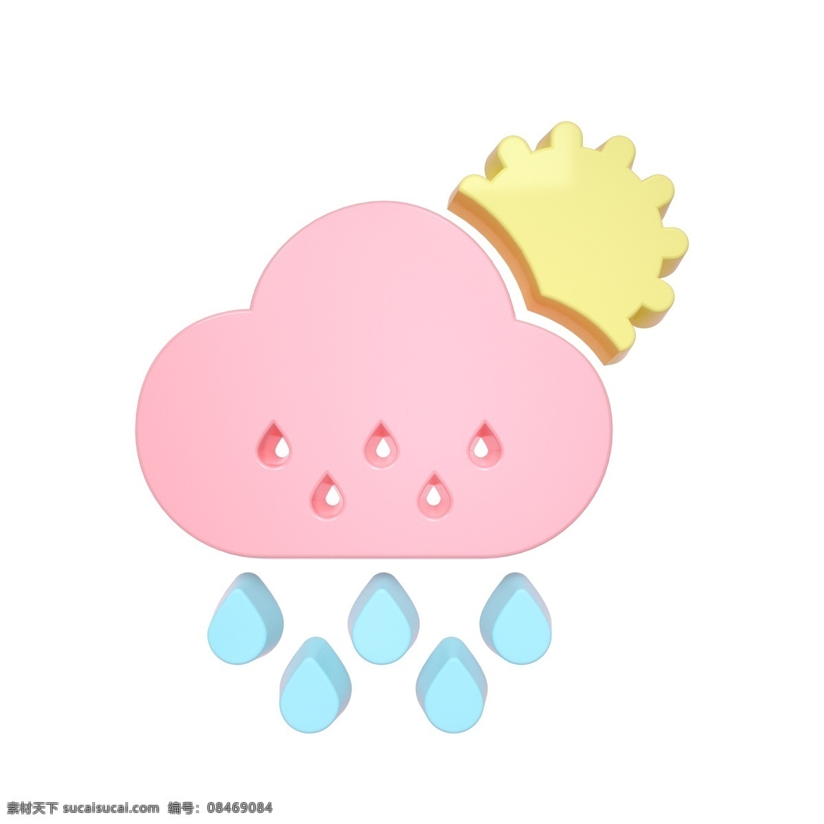 柔 色 天气 类 立体 图标 晴天 下雨 c4d 3d 柔色 粉色 天气类图标 通用图标装饰 可爱 常用 晴天下雨