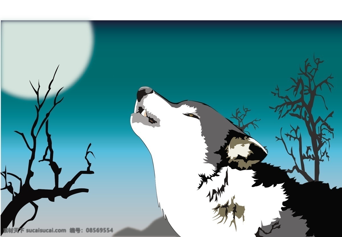 月圆 夜 狼 矢量 商业矢量 矢量下载 网页矢量 矢量动植物