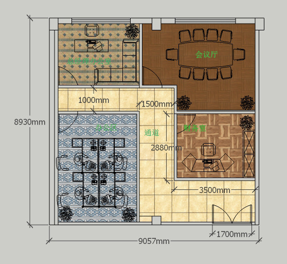 小型 公司 平面图 彩色 尺寸 dwg 灰色