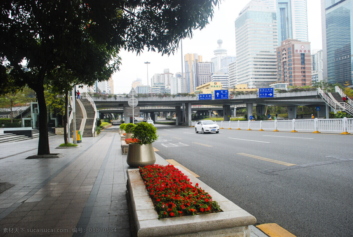 深圳街景风光 深圳 街景 城市风光 绿树街道 人行道 建筑 旅游摄影 国内旅游 灰色