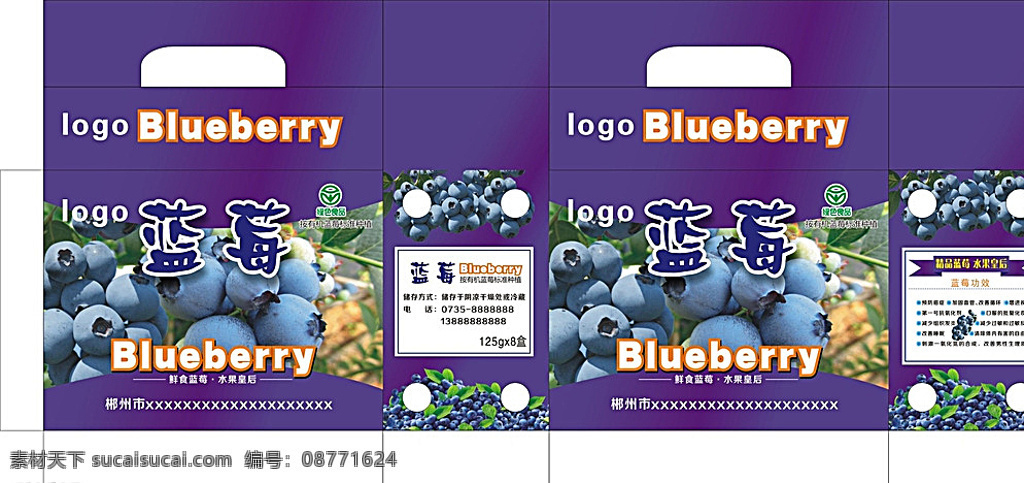 蓝莓盒子 盒子 紫色 蓝色 手提盒子 包装设计 白色