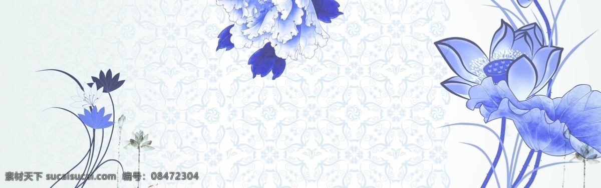圆形 中国 风 云纹 底纹 banner 背景 中国风 青花瓷 花朵 圆弧