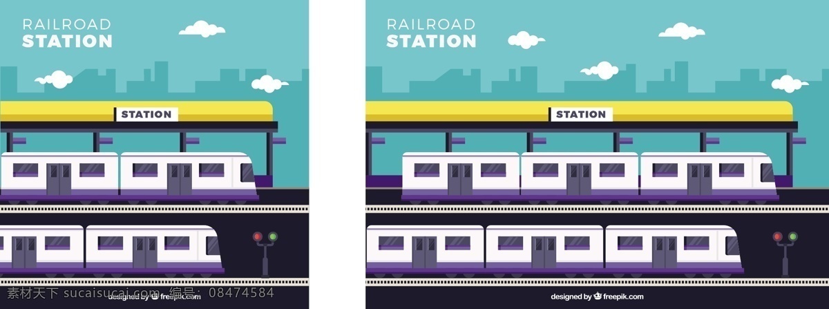 带有 紫色 细节 平面 火车站 背景 旅游 色彩 火车 平坦 多彩的背景 速度 运输 平面设计 机器 行程 交通 引擎 背景颜色 车站 机械 机车 铁路