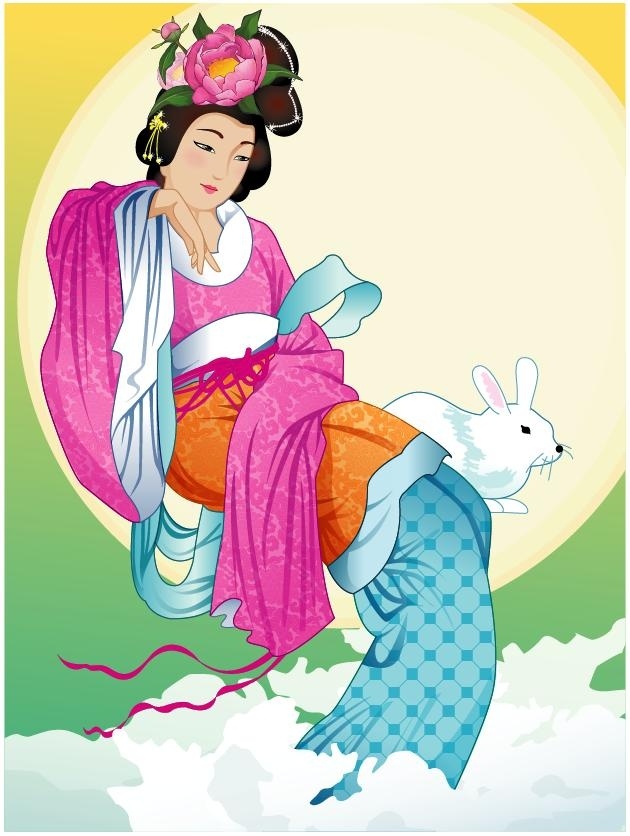 嫦娥 玉兔 矢量 传统 仙女 月亮 中秋 节日素材 中秋节