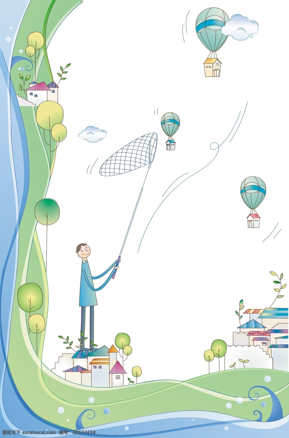 的人 扑 汽 球 插画 插图 童话 热汽球 矢量图 矢量人物