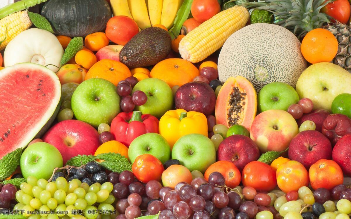水果大杂烩 各种水果 水果拼图 西瓜 桔子 葡萄