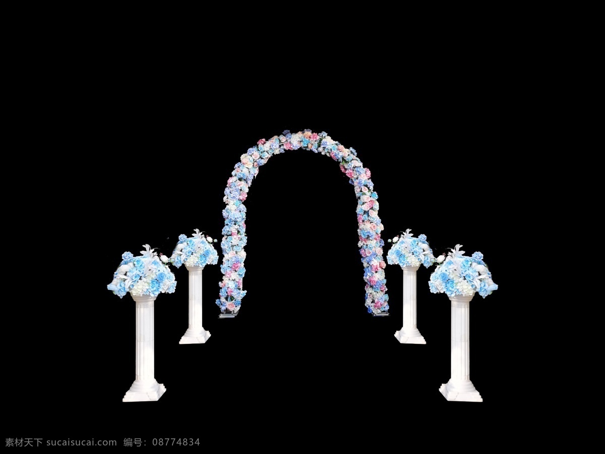 花艺拱门 罗马花柱 蓝色 交房包装 婚礼包装 自然景观