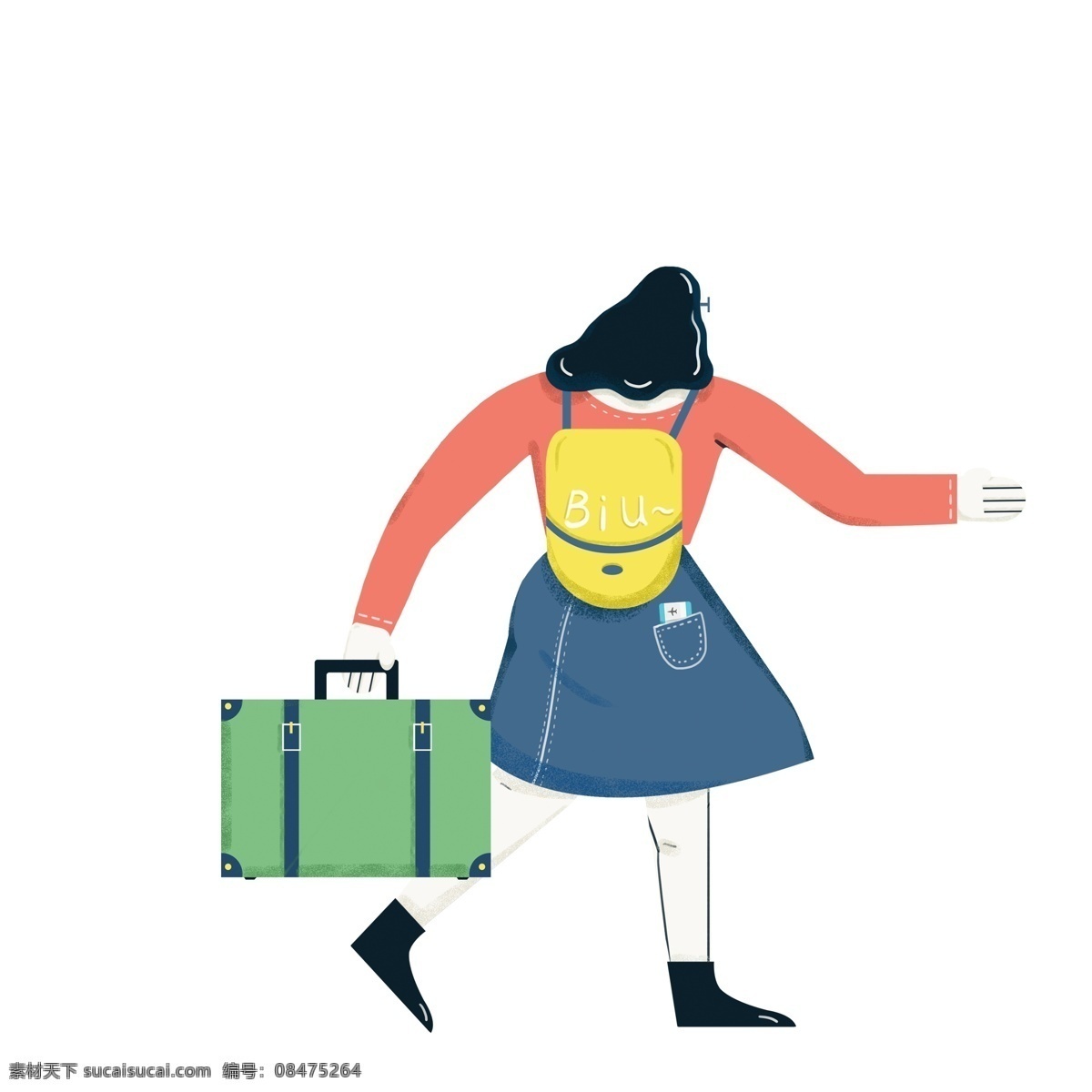 扁平化 行李箱 去 旅行 女孩子 彩色 卡通 女孩 人物 背影 行李 度假