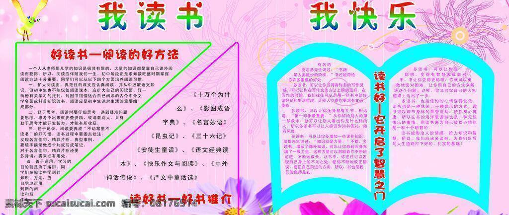 读书 粉底 警句 看板 我快乐 学生 学校 展板 我读书 读书好 书形 句言 矢量 其他展板设计