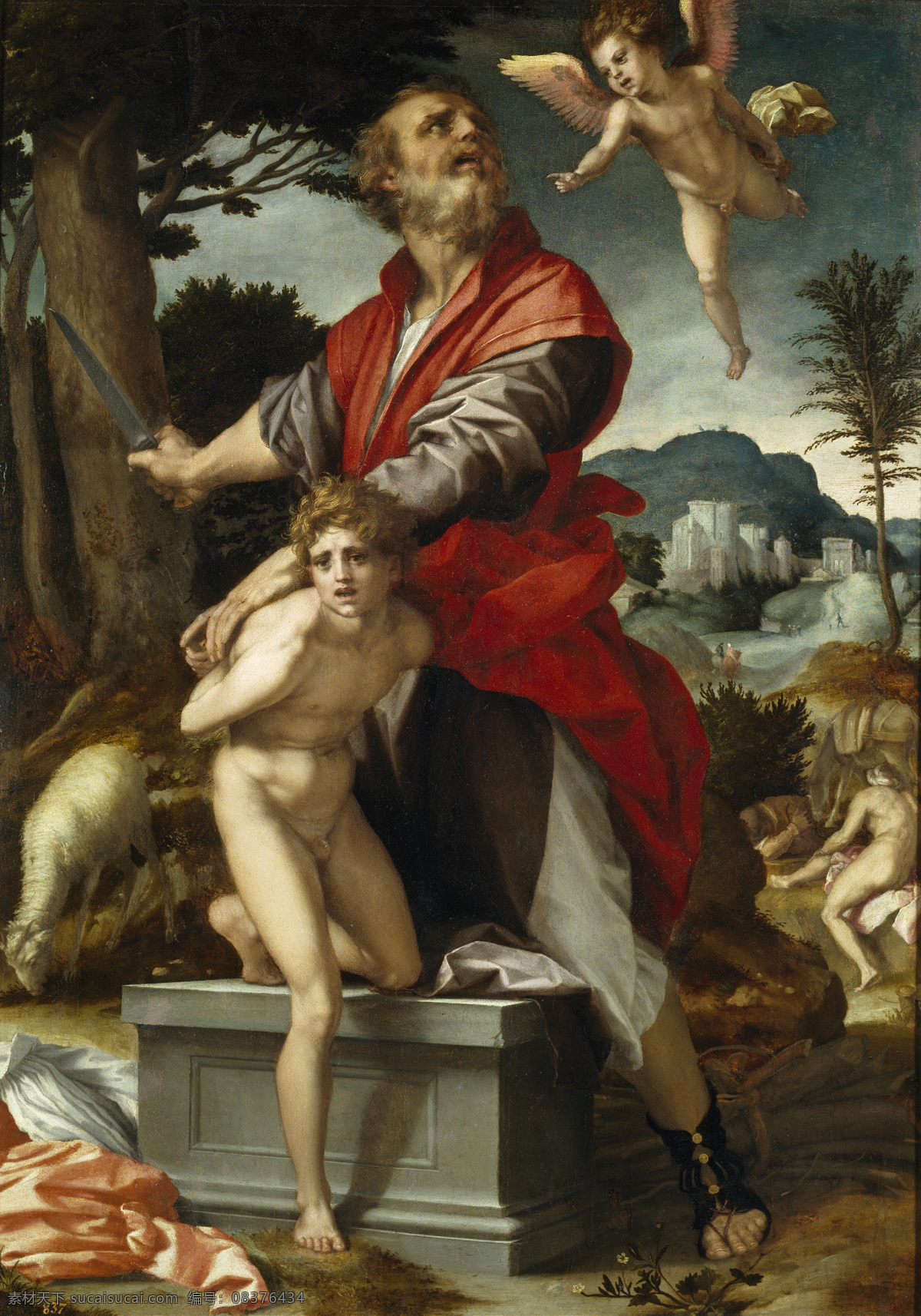 大师 画家 动物 油画 飞行 装饰画 ca isaac of sacrifice the del andrea sarto 人物 高清 西方 国外 现代 家居装饰素材