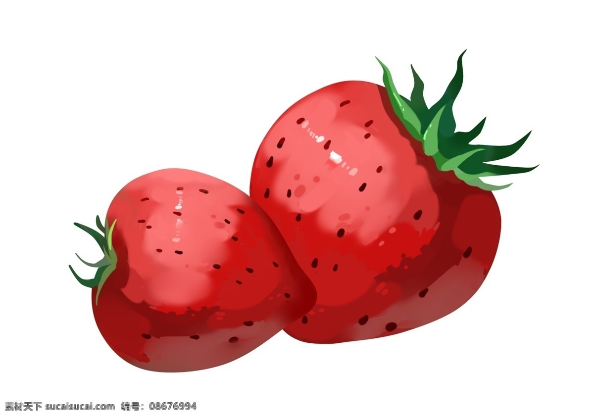 手绘 自然 夏季 水果 红色 草莓 免 抠 装饰