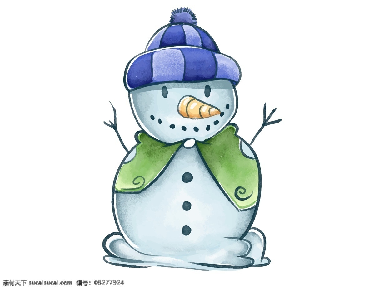 卡通 雪人 帽子 元素 小清新 冬季 围巾 矢量元素 手绘 可爱雪人 蓝色帽子 ai元素