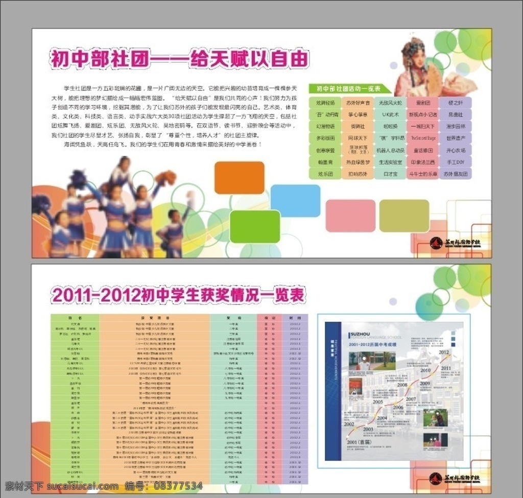 初中部展板 初中展板 初中部展示 学校展板 绚丽展板 活泼展板 幼儿园海报 外国语 学校 多种 现状 照片展板 照片排版 国际化 圈圈 圈圈背景 展板模板 海报 舞台背景 学生 获奖情况 社团 社团活动 跳舞 京剧 学校橱窗 橱窗展板 矢量 画册设计