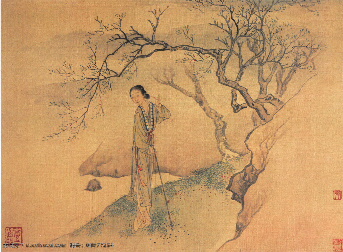 十二金钗图 黛玉葬花 作者费丹旭 仕女 人物图 中国古画 国画 文化艺术 绘画书法 古画517张 设计图库 300