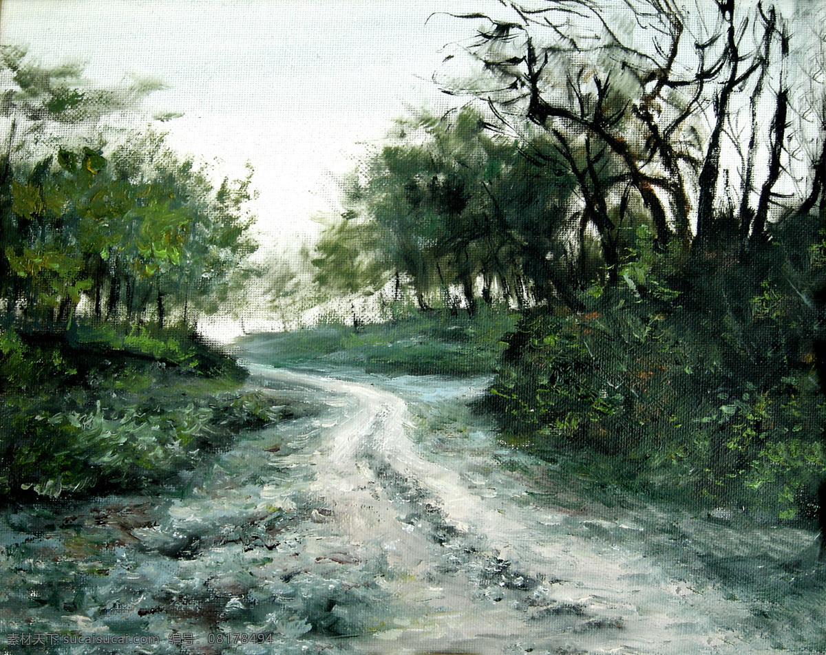 乡村 马路 风景 油画 写生 油画风景 油画艺术 绘画艺术 装饰画 书画文字 文化艺术