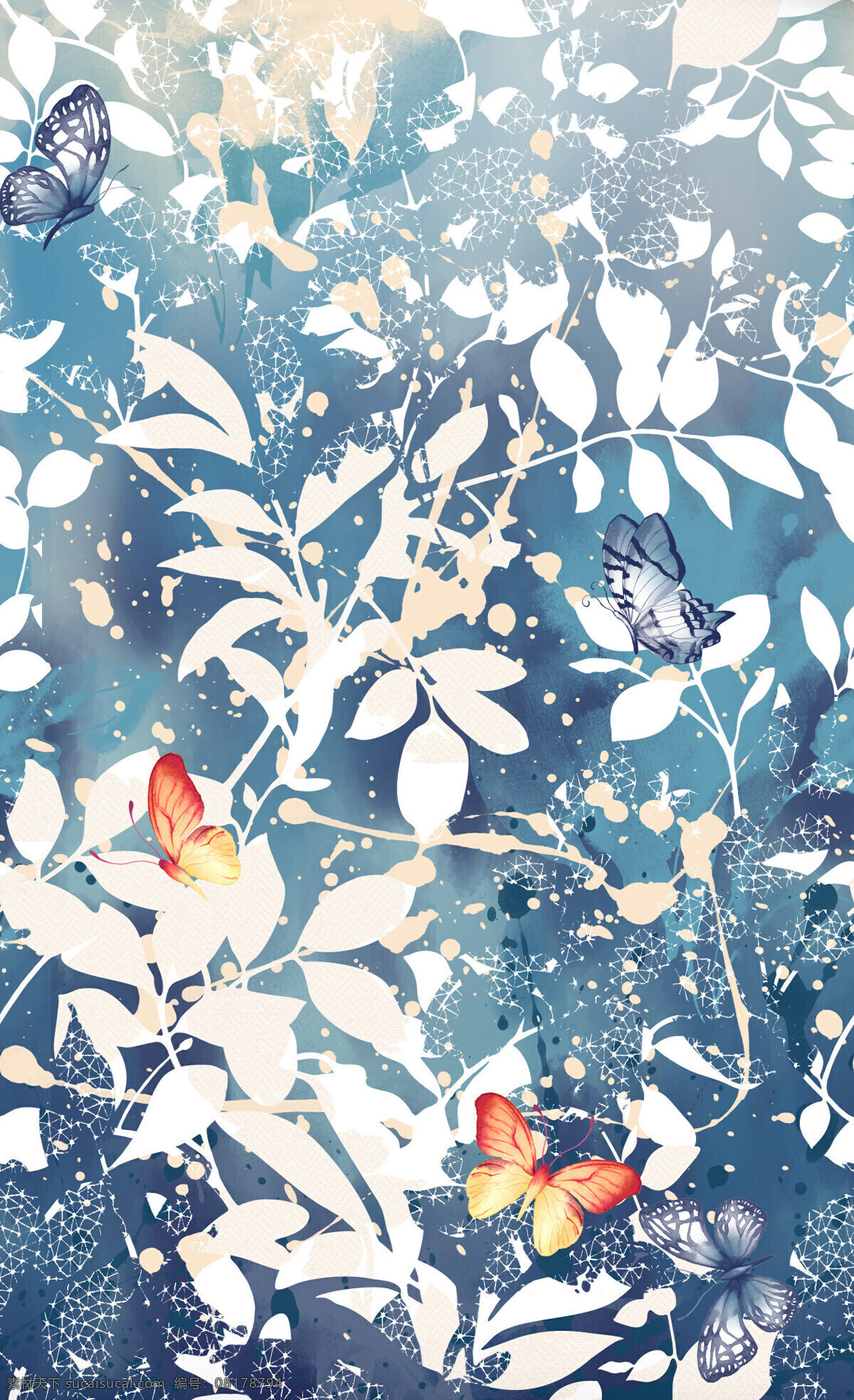 蝴蝶兰 高清素材 手绘花 水墨画 花卉 蝴蝶 叶子 白色