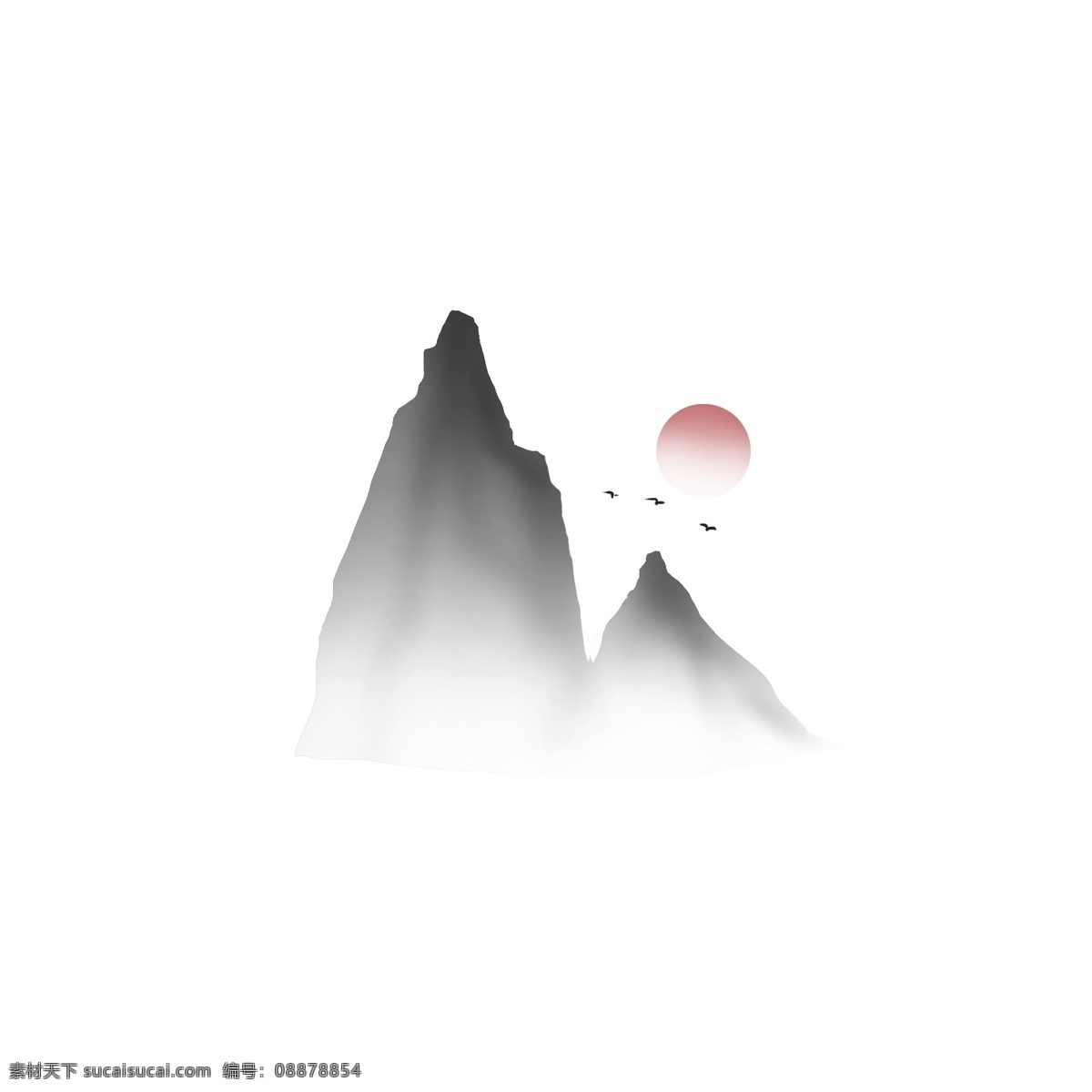 水墨 中国 风 夕阳 山 大雁 装饰 图案 背景 中国风 渐变 底纹 黑白