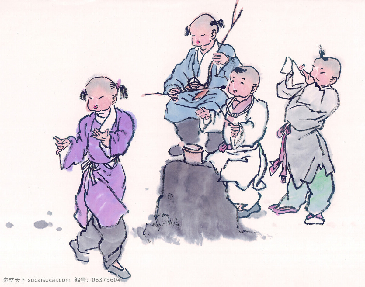 水墨 儿童 人物画 水彩画 水墨画 中国画 国画 绘画艺术 传统文化 古典 人物绘画 孩子 童子 书画文字 文化艺术