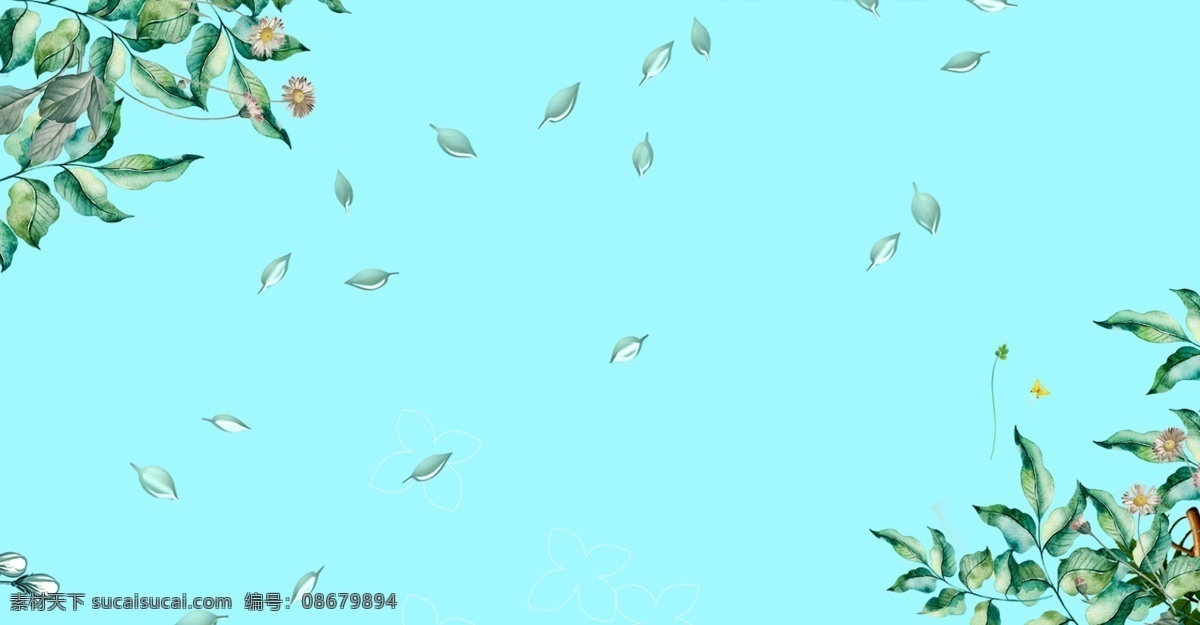 小 清新 绿色 背景 海报 创意 叶子合成 商务 小清新 树木 灰绿 电商 简单 简约 纯色 花朵 边框