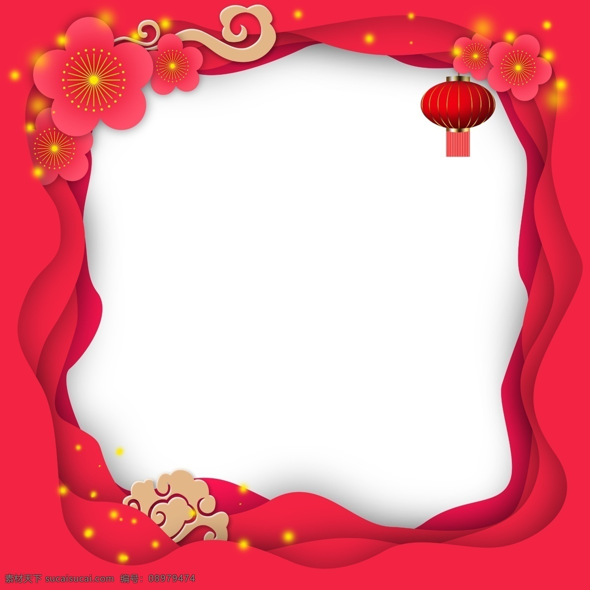 中式 风格 立体 边框 新年 农历新年 新年装饰 新中式 灯笼 红色 梅花 层次 中式风格 过年 大年夜 祥云
