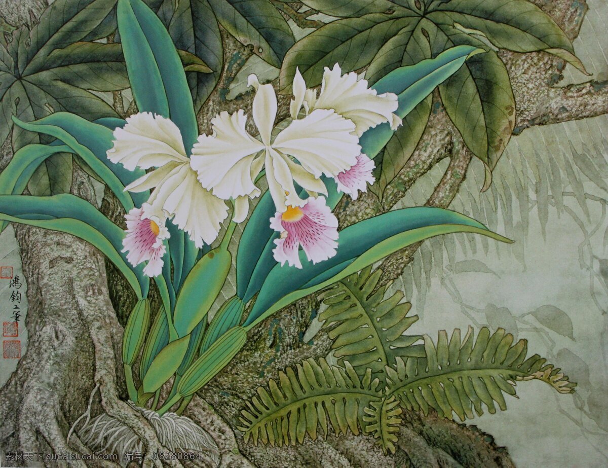 密林珍卉 工笔画 国画 工笔重彩 花鸟画 兰花 石斛 热带雨林 金鸿钧 名家 中国画7 绘画书法 文化艺术