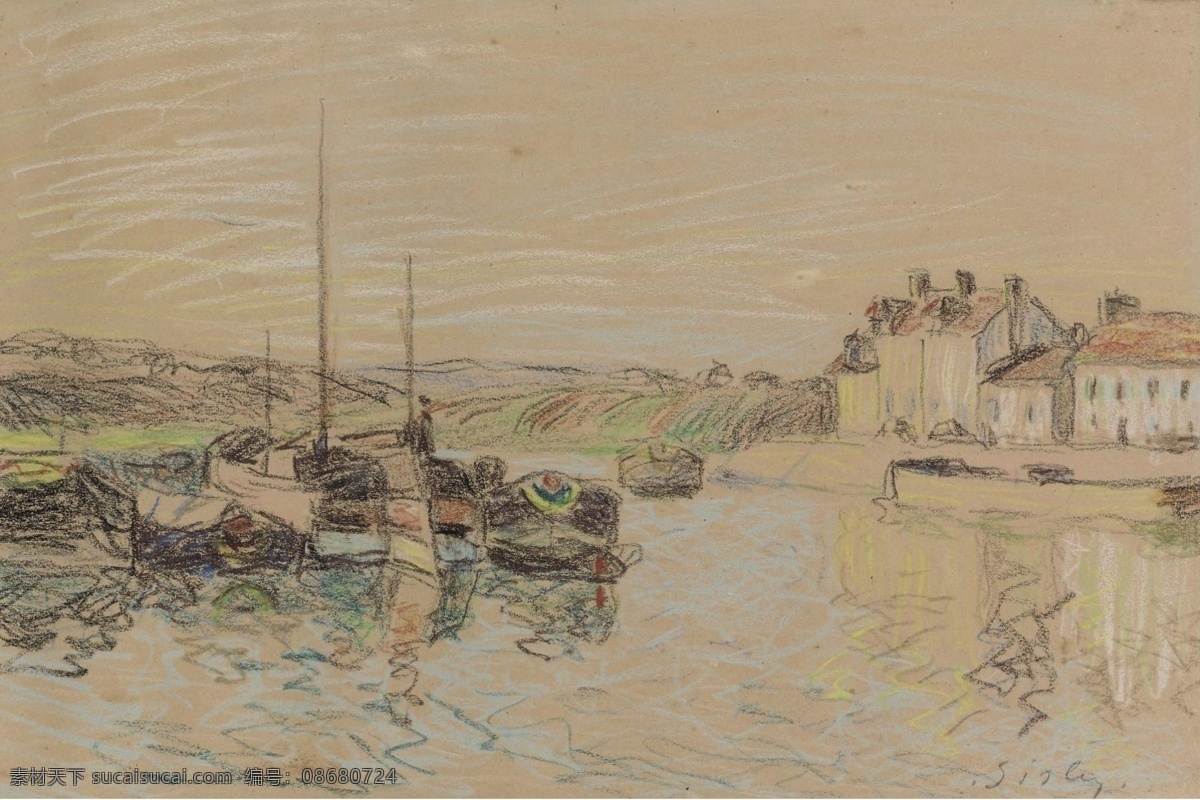 sisley 印象派 自然风景 天空 油画 装饰画 法国 画家 阿尔弗 莱德 西 斯莱 alfred saintmammes at loing of channel the