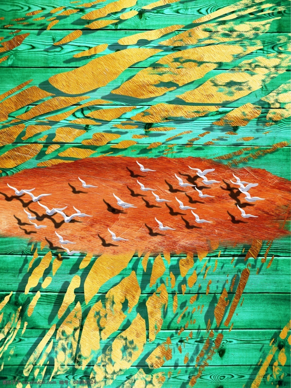 抽象 金色 小 色块 客厅 装饰画 一联画 立体鸟 淡蓝色背景 客厅装饰画