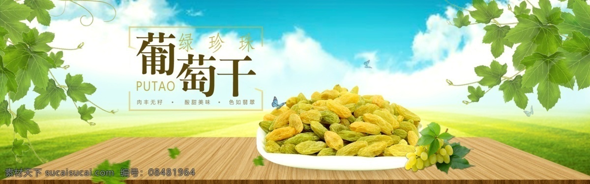 绿 珍珠 葡萄干 banner 活动促销 葡萄促销 葡萄 阳光活力 大促销 蓝天草坪搭配 活力灵感 狂欢大甩卖