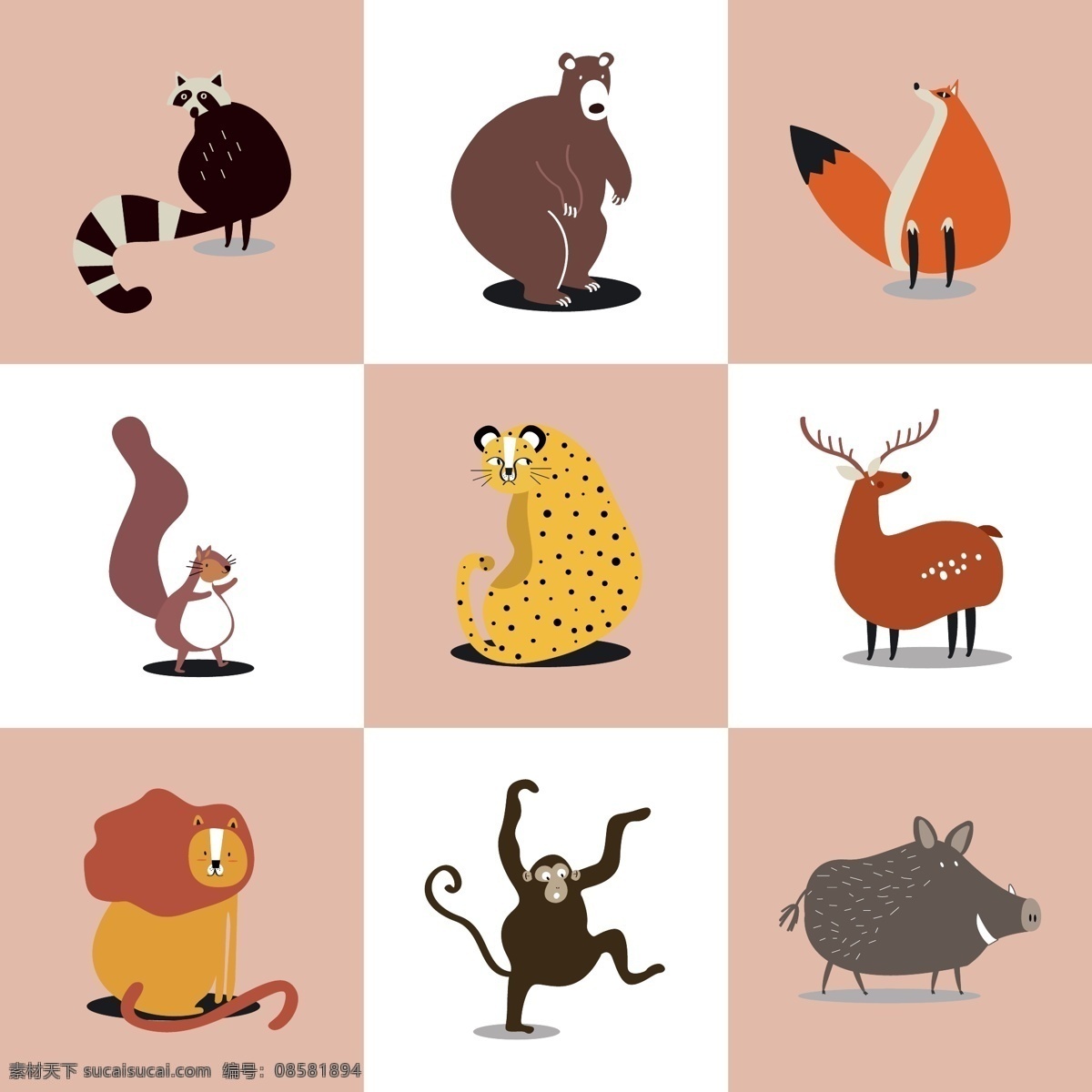 可爱 野生动物 元素 动物 卡通 狐狸 猴子 野生 驯鹿