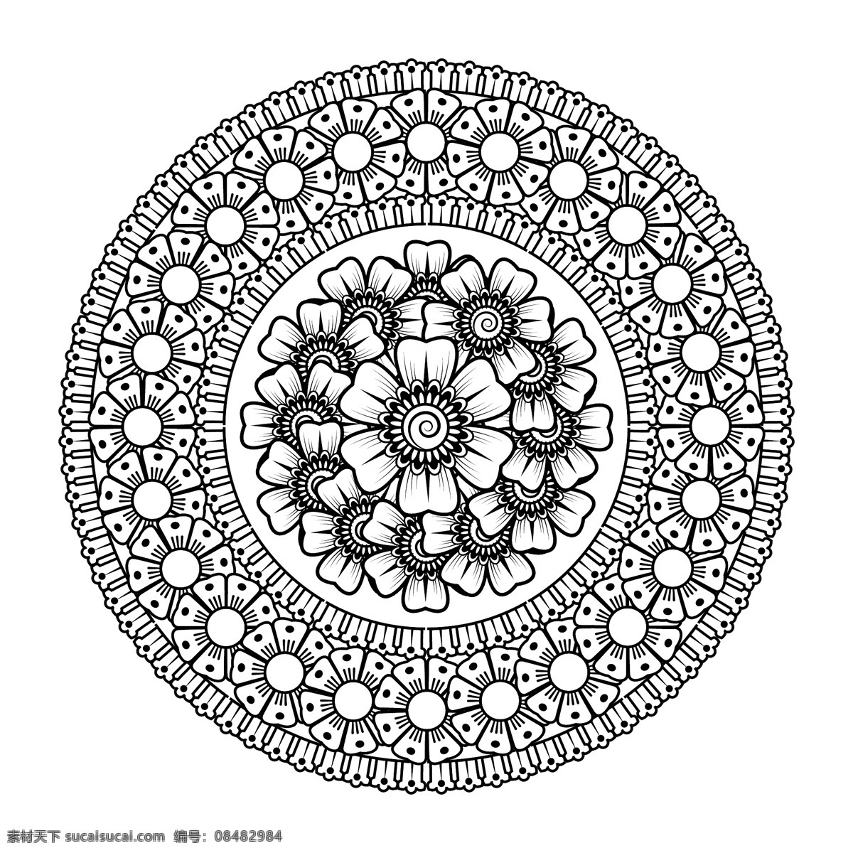 黑白 花朵 图案 边框 圆形 圆环 方形 环形 矢量 高清图片