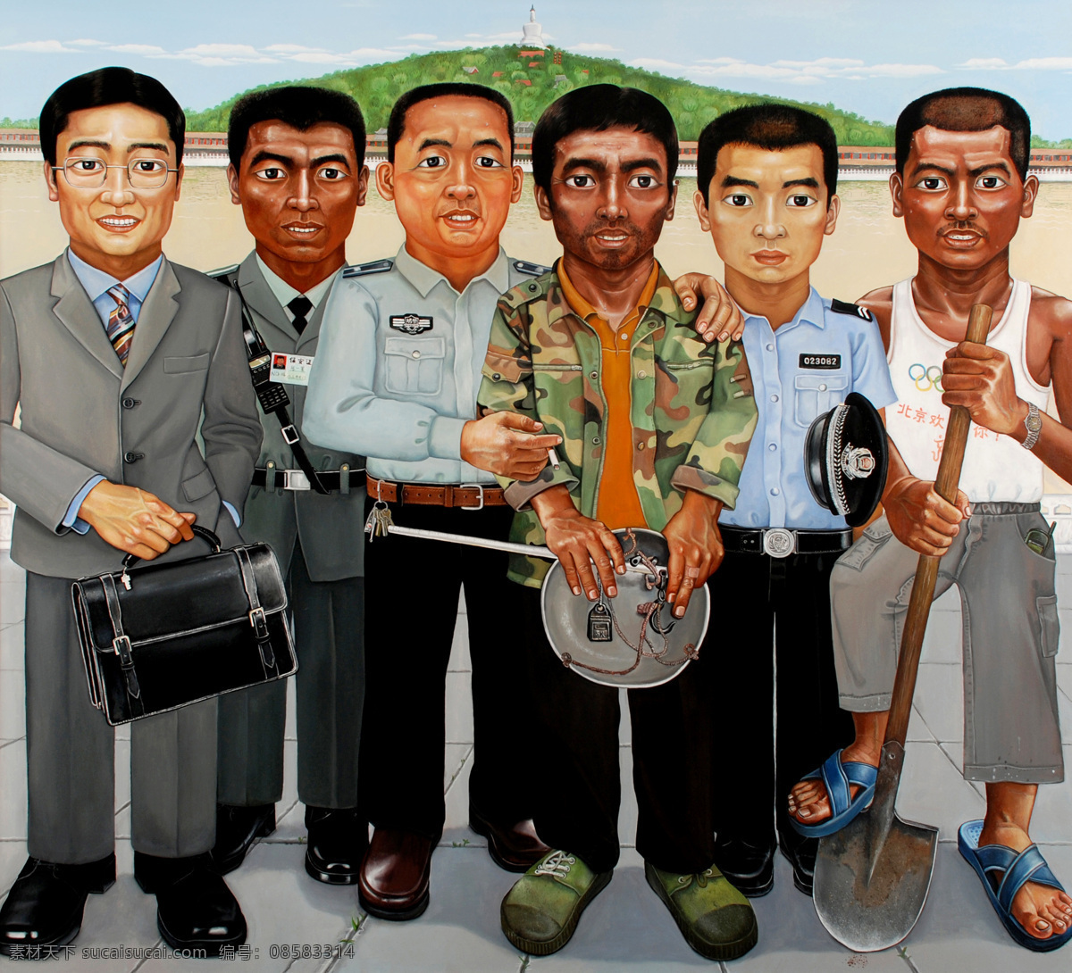 公园 绘画书法 美术 男人 文化艺术 油画 油画艺术 大城市 北海公园 设计素材 模板下载 男子汉 男青年 壮年人 白塔 油画作品44 家居装饰素材