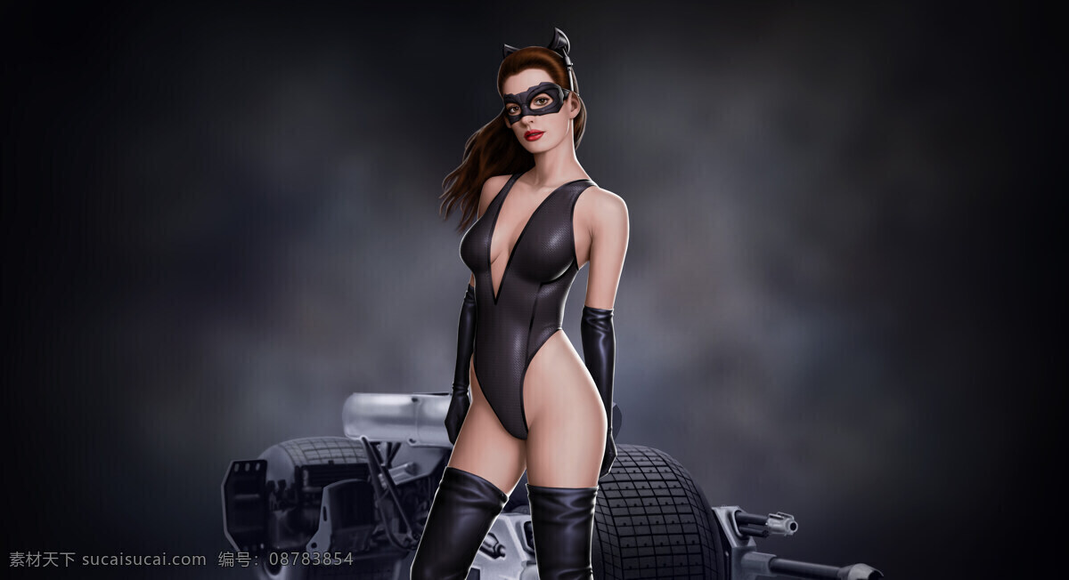 安妮海瑟薇 猫女 电影 蝙蝠侠 黑暗骑士崛起 蝙蝠车 摩托车 泳衣 漫画 卡通 面具 动漫人物 动漫动画