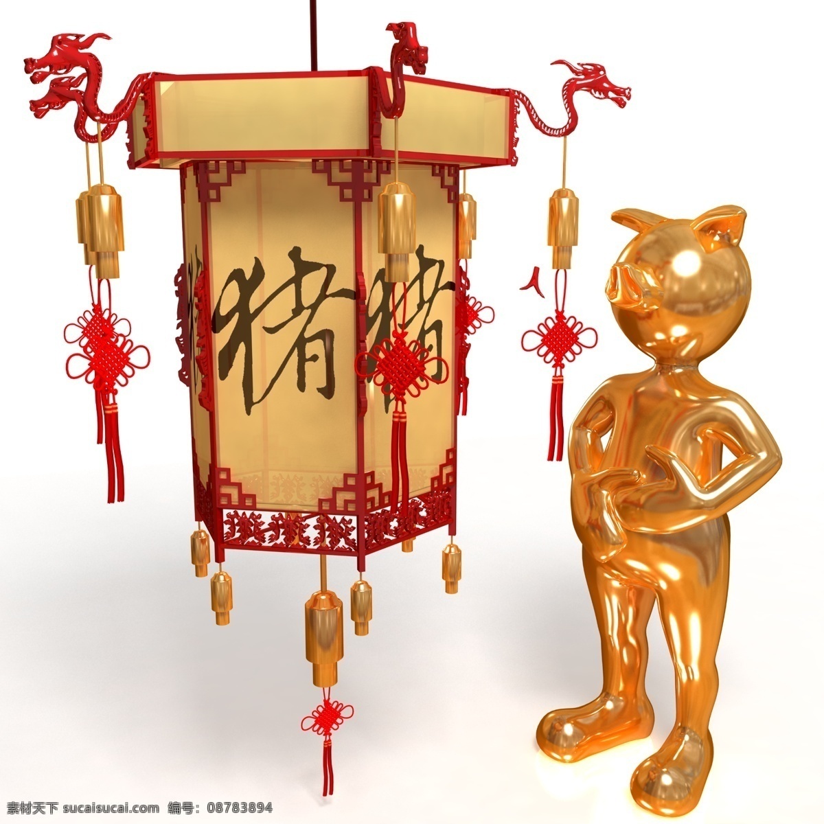 新年 猪年 猪年大吉 灯笼 生肖 猪 十二生肖 3d生肖 3d小人 白色小人 3d人物 3d 小人 3d设计