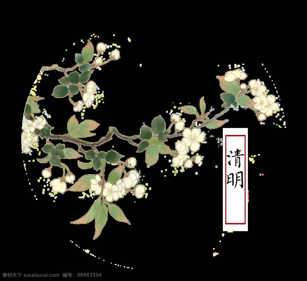 简约 清明 花枝 元素 彩绘 春天 清明节 清新 白色 清明素材 祖先 清明时节 二十四节气 透明素材 扫墓 清明元素设计