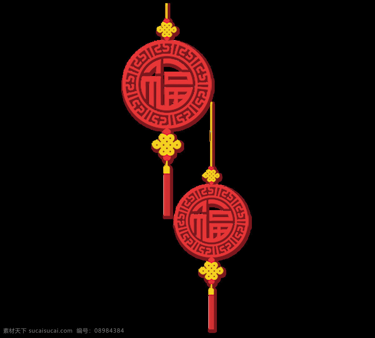 手绘 红 福 中国结 元素 节日 春节 红色中国结 红色福字 花纹 免抠