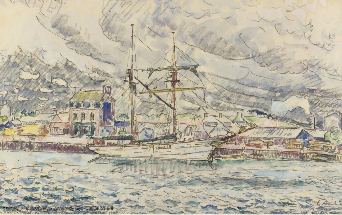 1929 大师 画家 风景画 静物 油画 建筑 装饰画 bretagne paimpol of port the signac paul 人物 高清 西方 国外 现代 家居装饰素材