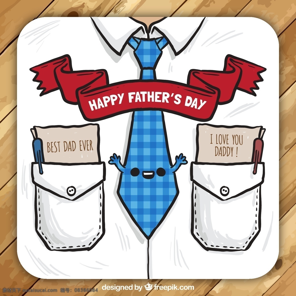 彩绘 服饰 父亲节 贺卡 矢量 衬衫 领带 卡片 happy fathers day 木板 矢量图