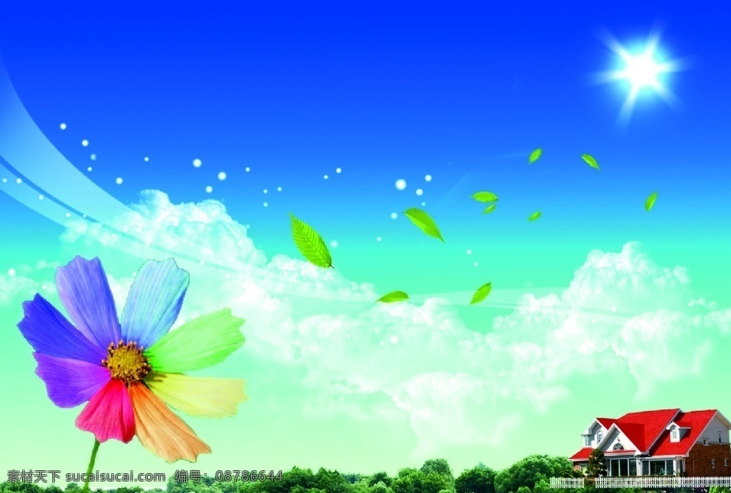 景 蓝天 绿地 背景素材 背景 版面背景 绿色 蓝天背景 花 蝴蝶素材 花素材 景色版面 环境设计 景观设计