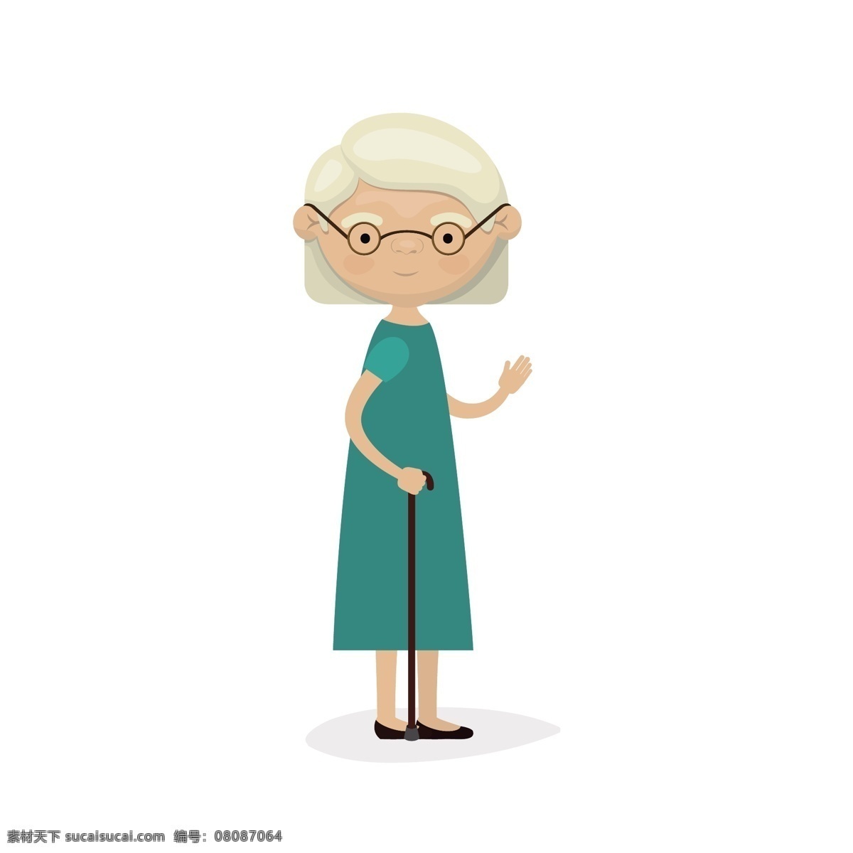 卡通 眼镜 老奶奶 矢量 卡通老奶奶 可爱 可爱的 可爱的老奶奶 拐杖 拐杖老奶奶 扁平化风格