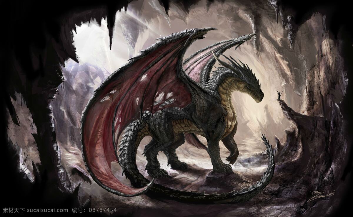 手绘龙 洞穴 龙 手绘 翅膀 dragon 恶龙 艺术 绘画 数字绘画 鼠绘 手绘壁纸 宽屏壁纸 动漫动画