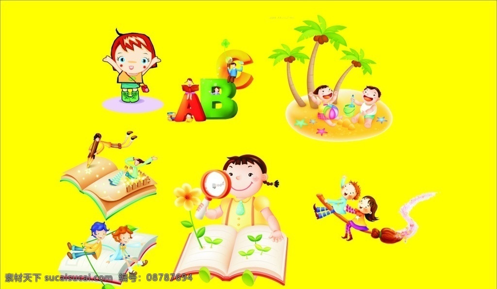 小朋友 小朋友素材 椰树下 小学画报图 小学展版用途