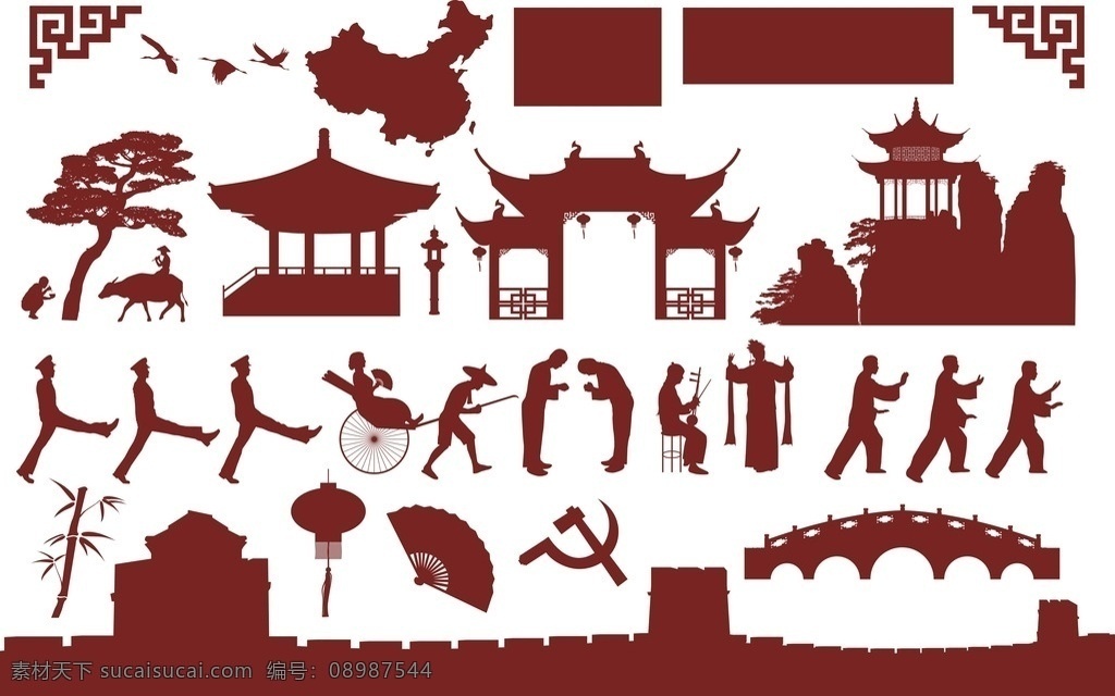 中国元素 古典 古典背景 古典边框 古典花边 古典花纹 古典图案 仿古花纹 花纹 古代花纹 底纹 中国建筑 中国古建筑 人物 剪纸 中国风 灯笼 角楼矢量剪影 传统文化 文化艺术 矢量 底纹边框