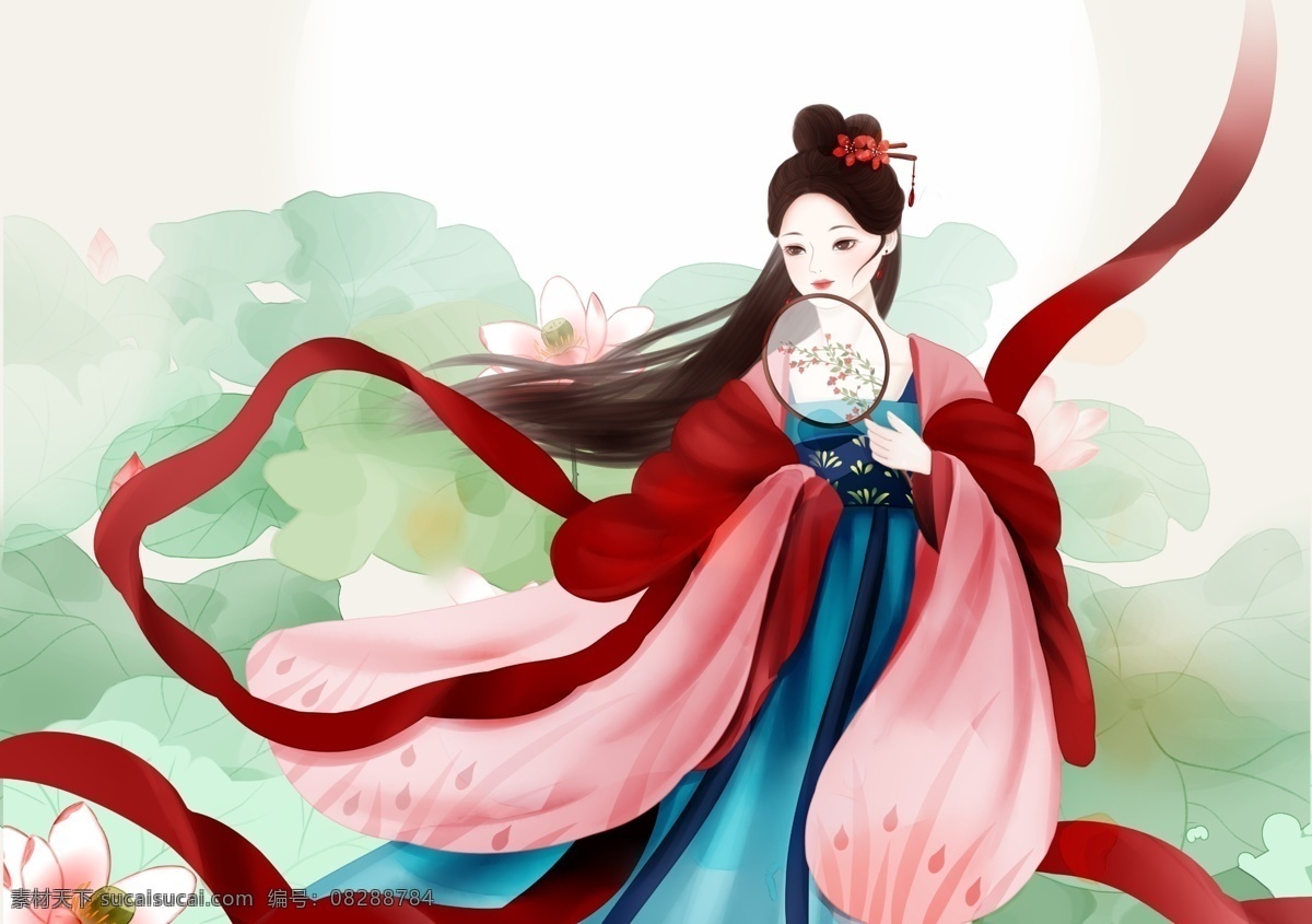 女性人物 清新 古风 复古 背景 女性 人物 背景素材 分层