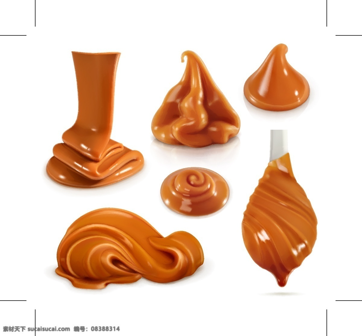 焦糖 糖 甜食 巧克力 矢量图 平面素材 白色
